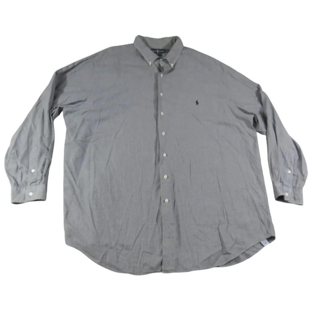 VTG Polo Ralph Lauren Dress Shirt Mens 2XLT Gray Houndstooth Cotton Button Down